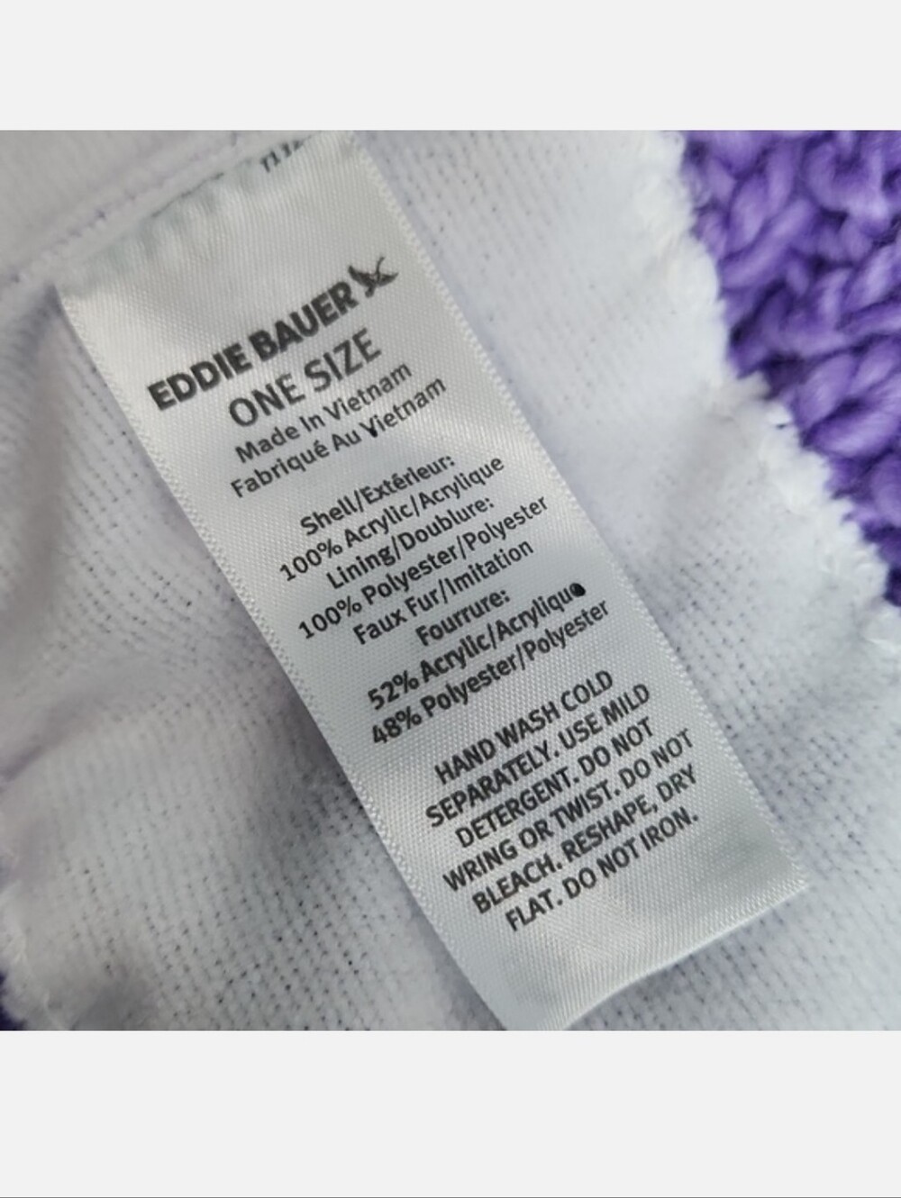 NWT Eddie Bauer Cabin Faux Fur Pom Beanie Deep Lilac Purple - Picture 5 of 10